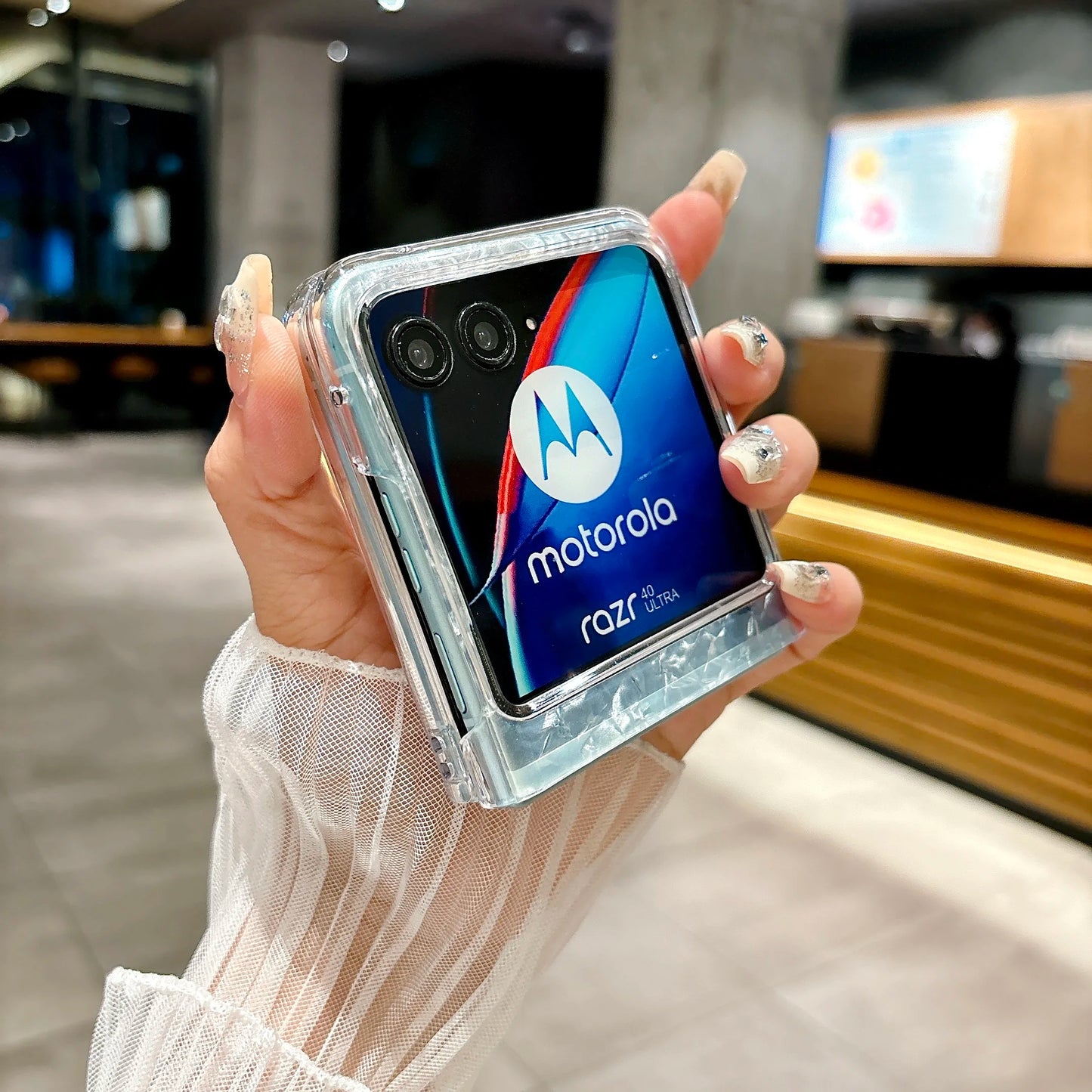 Luxury Seashell Plastic Folding Case For Motorola Razr 40 50 60 Ultra  Cover