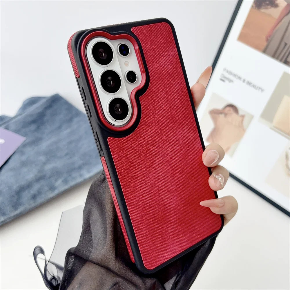 Luxury Canvas Denim Matte Phone Case for Samsung S26 Edge S25 Ultra S23 S24 Plus FE Hybrid PC Protection Shockproof Back Cover