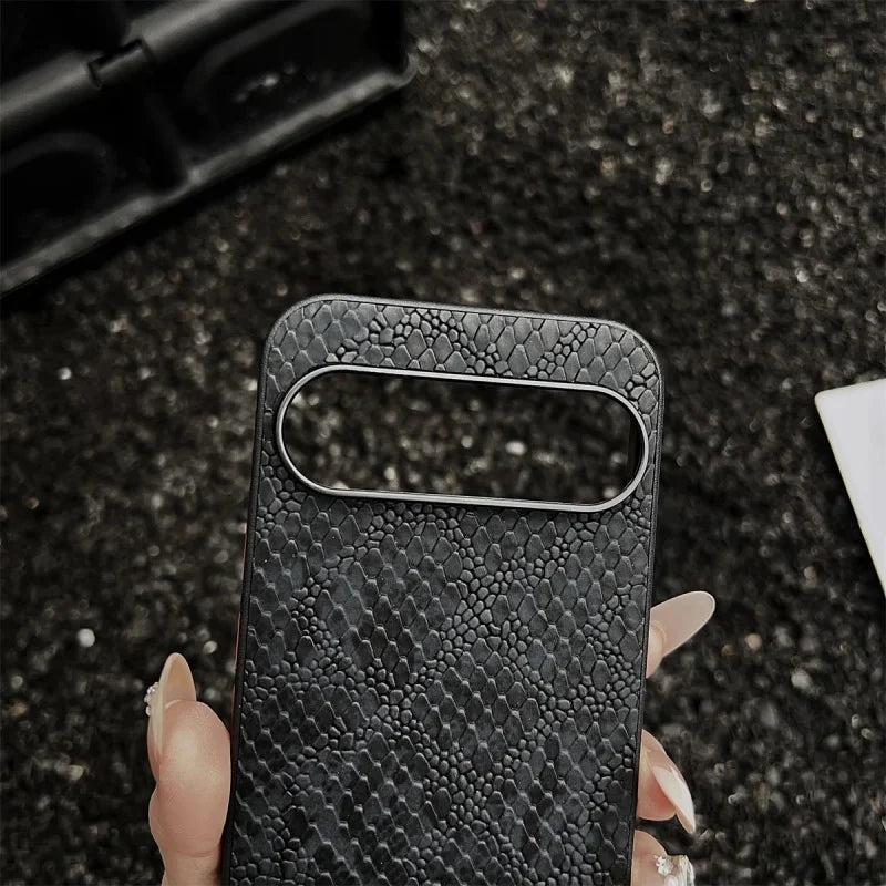 Luxury Business Black Grey Snake Pattern PU Leather Phone Case for Google Pixel 9 10 Pro XL 9Pro 9A Soft Silicon Back Cover