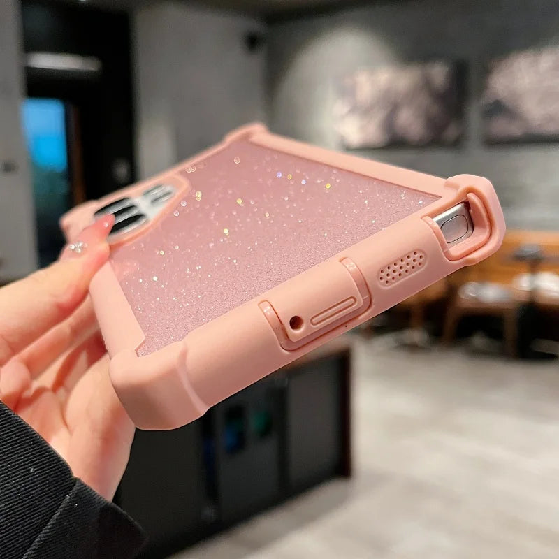 Luxury Space Shell Transparent Glitter Bling Phone Case For Samsung Galaxy S25 S24 Plus Ultra Shockproof Airbag Proteciton Cover