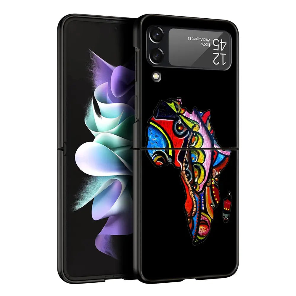 Africa Map Geography Painted Phone Case For Samsung Galaxy Z Flip 6 5 4 3 Shell For Samsung Z Flip3 Flip4 Flip5 Hard PC Cover
