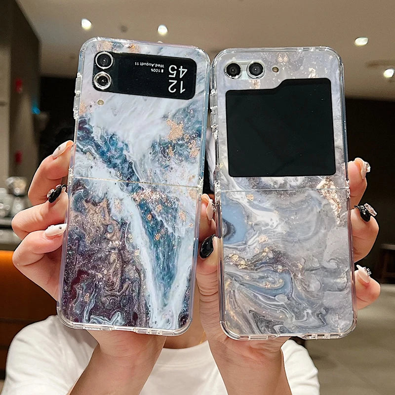 For Samsung Galaxy Z Flip 6 5 4 3 Case Luxury Watercolor Marble Pattern Hard Clear Folding Cover For Samsung Z Flip6 Flip5 Flip4