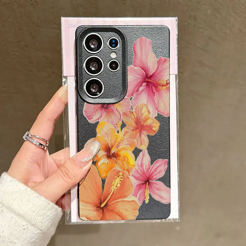 For Samsung Galaxy S25 S24 S23 S22 S21 FE Plus Ultra Watercolor Hibiscus Flower Phone Case for A55 A35 A15 A16 A56 A53 A54 Cover