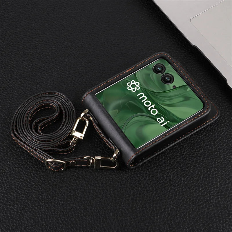 For Motorola Razr 50 60 Ultra Wallet Crossbody Lanyard Phone Case For Moto Razr Plus 2024 Card Holder Leather Protective Cover