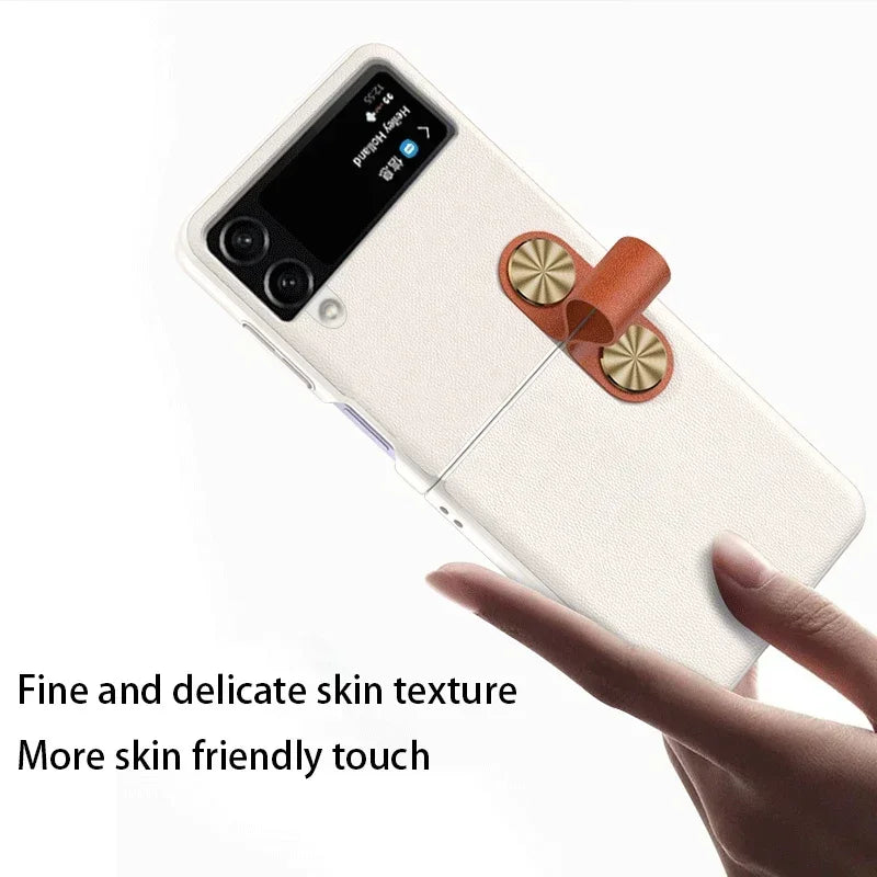 Matte Hand Strap Leather Holder Case for Samsung Galaxy Z Flip 3 4 5 6 5G Flip6 ZFlip4 Protection Luxury Foldable Fashion Cover