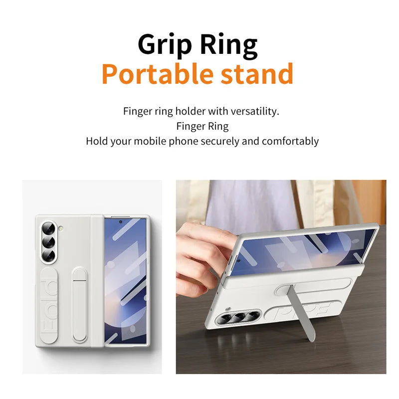Wristband Holder Hinge Phone Case For Samsung Galaxy Z Fold 7 6 5 4 3 With Pen Slot & S Pen Screen Protector Film Protect Cover