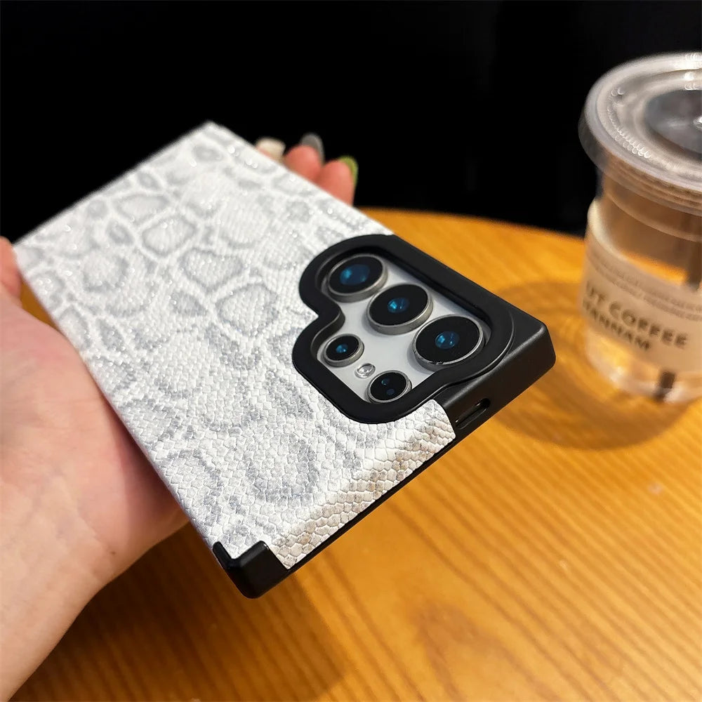 Leather Snake Magsafe Case for Samsung Galaxy S25 S24 S25 Ultra S22 S23 Plus Magnetic Wireless Charging Soft Silicone Cover