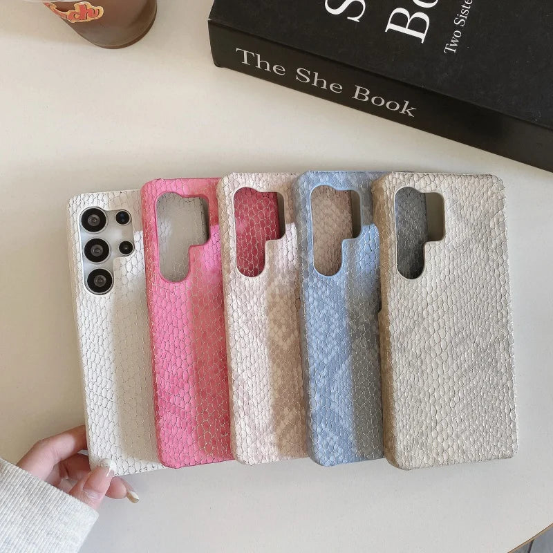 Luxury Golden Snake Leather Phone Case for Samsung Galaxy S25 S24 S23 S22 S21 S20 Ultra Plus FE Note A viper Skin Cover Funda