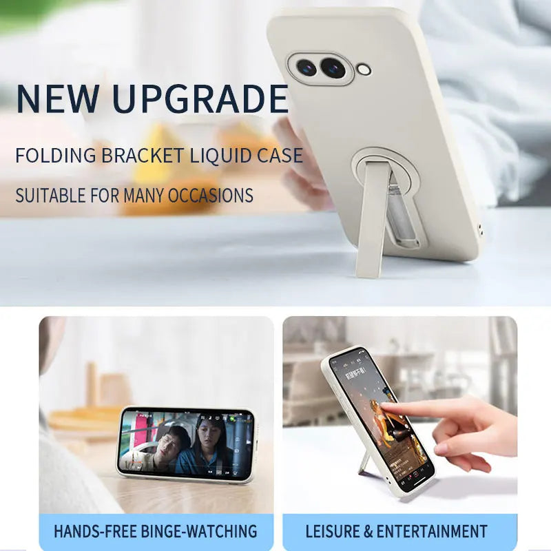 Case for Google Pixel 9a Liquid Silicone Stand Holder Soft Phone Skin Cover for Pixel 8 Pro 8a Upgrade Shockproof Back Funda