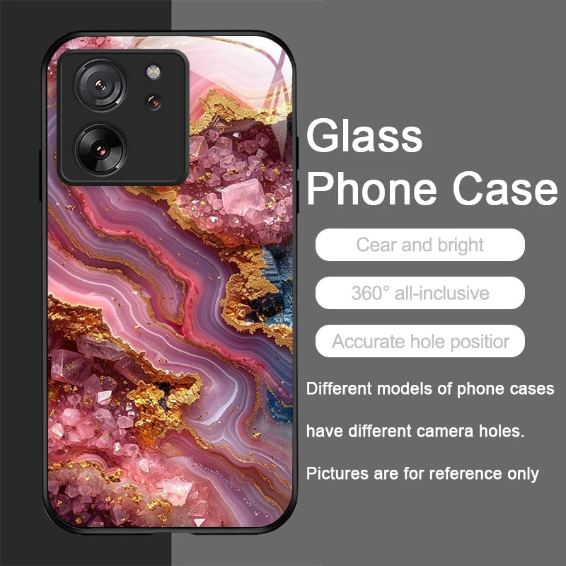 Luxury Marble Gem Pattern Tempered Glass Phone Case for Motorola Moto G85 G84 G75 G55 G24 5G Edge 50 Fusion 40 Neo 30 Pro Cover