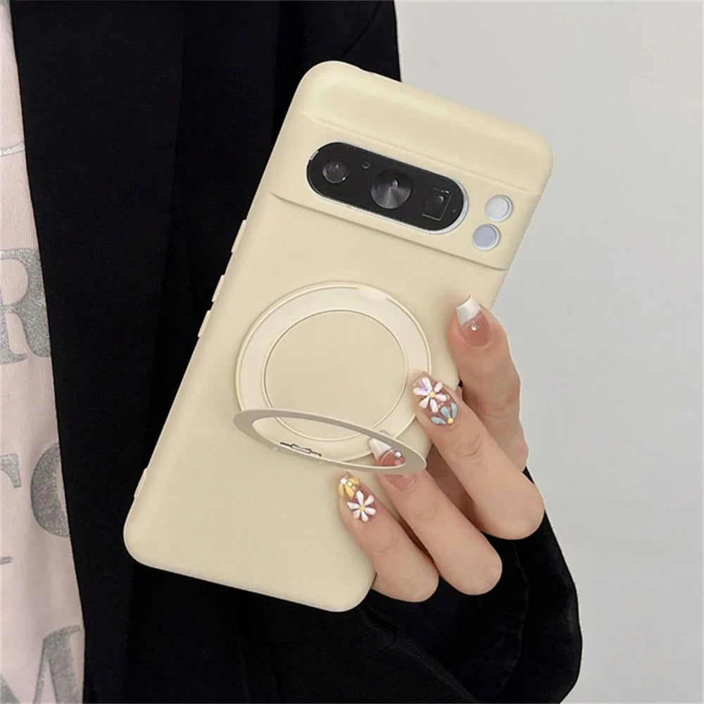 Original Liquid Silicone Magnetic Invisible Bracket Soft Case For Google Pixel 10 9 Pro XL 8 7 6 A Pro Anti-Drop Protector Cover