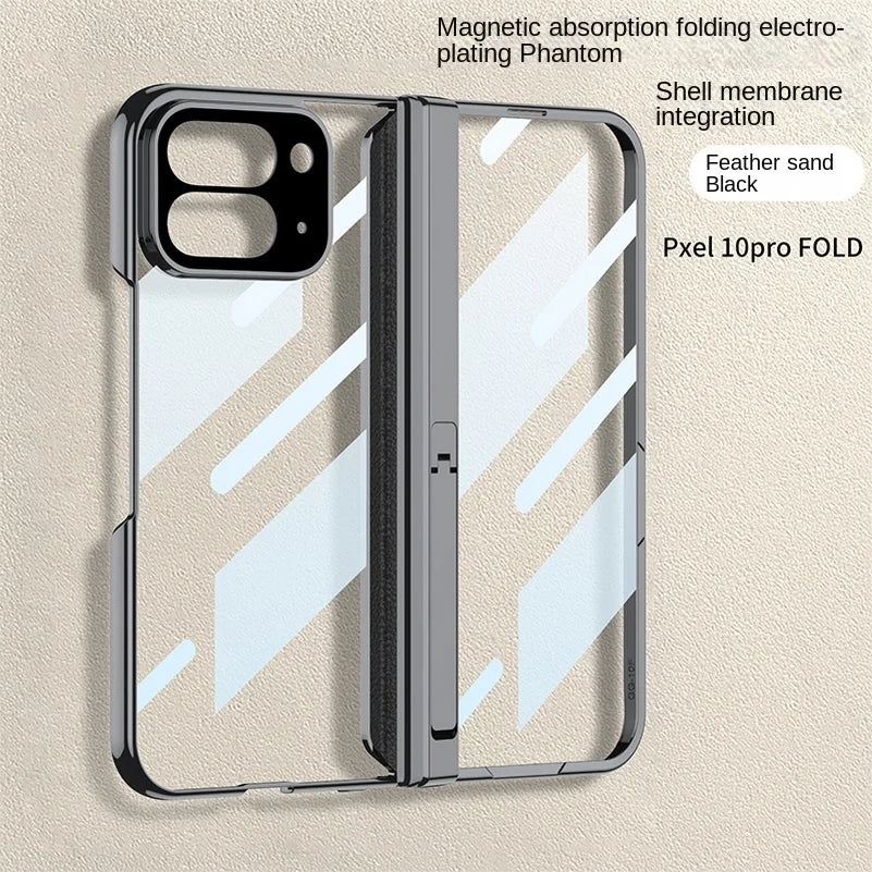 Magnetic Hinge Folding Bracket Plated Frame Transparent Glass Protective Film Case for Google Pixel 10 Pro Fold Protect Cover