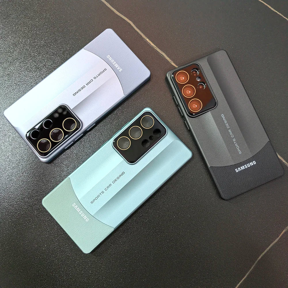 Dual Colors Splicing Case For Samsung Galaxy S23 S24 S25 Ultra Plus Ultra-Thin Hard PC PU Leather Lens Protection Phone Cover