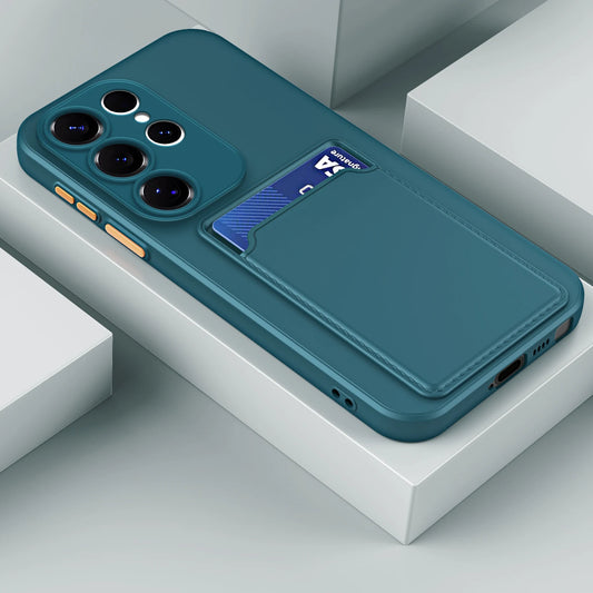 Liquid Silicone Case For Samsung Galaxy S25 S24 S23 S22 S21 S20 Ultra Plus FE Note 20 10 Ultra A16 A56 A26 A54 Card Holder Cover