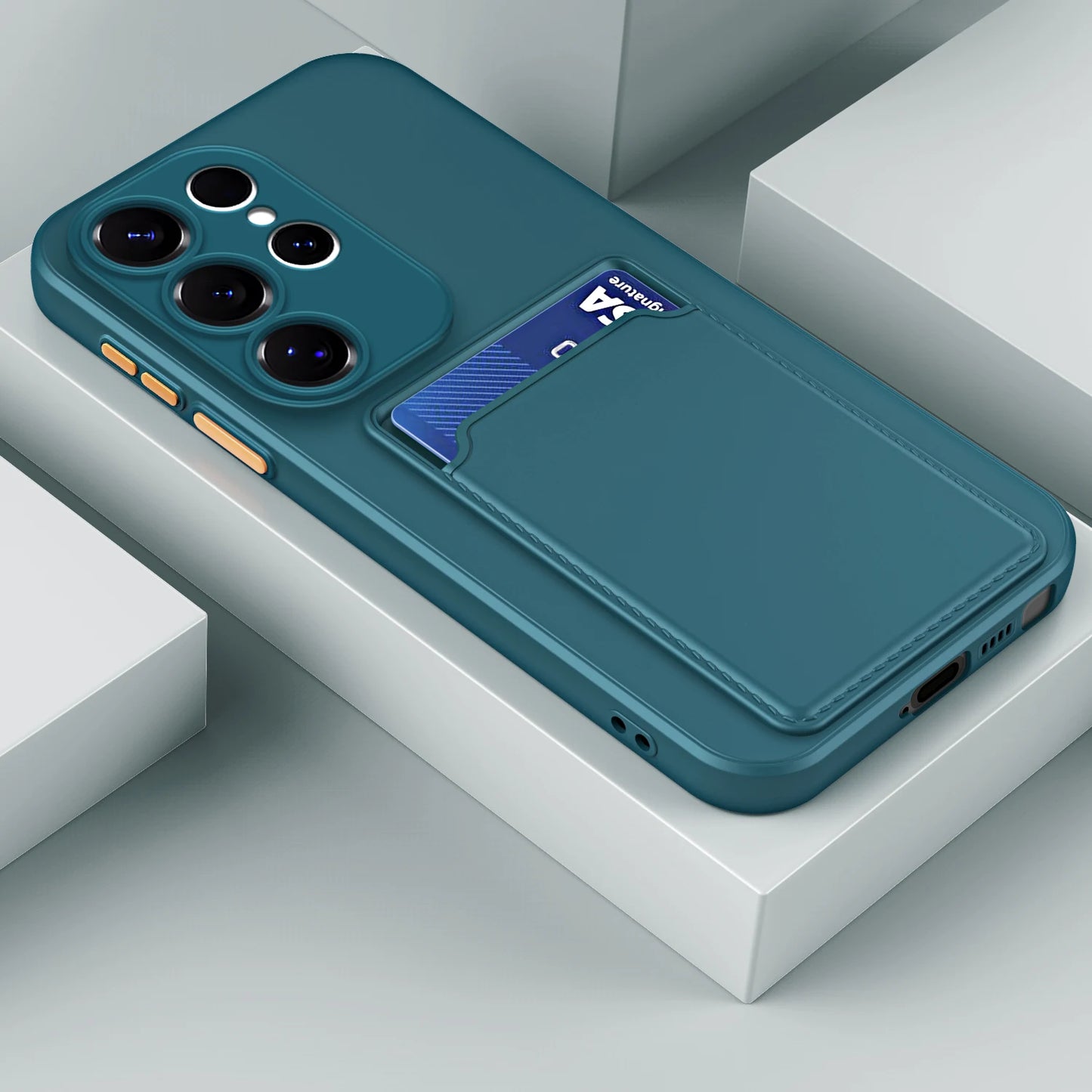 Liquid Silicone Case For Samsung Galaxy S25 S24 S23 S22 S21 S20 Ultra Plus FE Note 20 10 Ultra A16 A56 A26 A54 Card Holder Cover