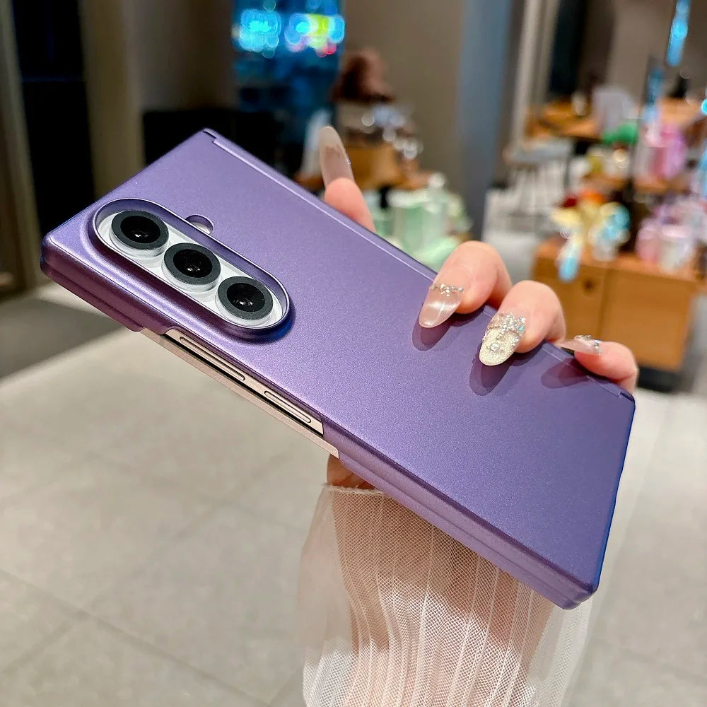 Skin Feel Metallic Paint Hinge Protection Phone Case For Samsung Galaxy Z Fold 7 6 5 4 Solid Color Shockproof Back Cover