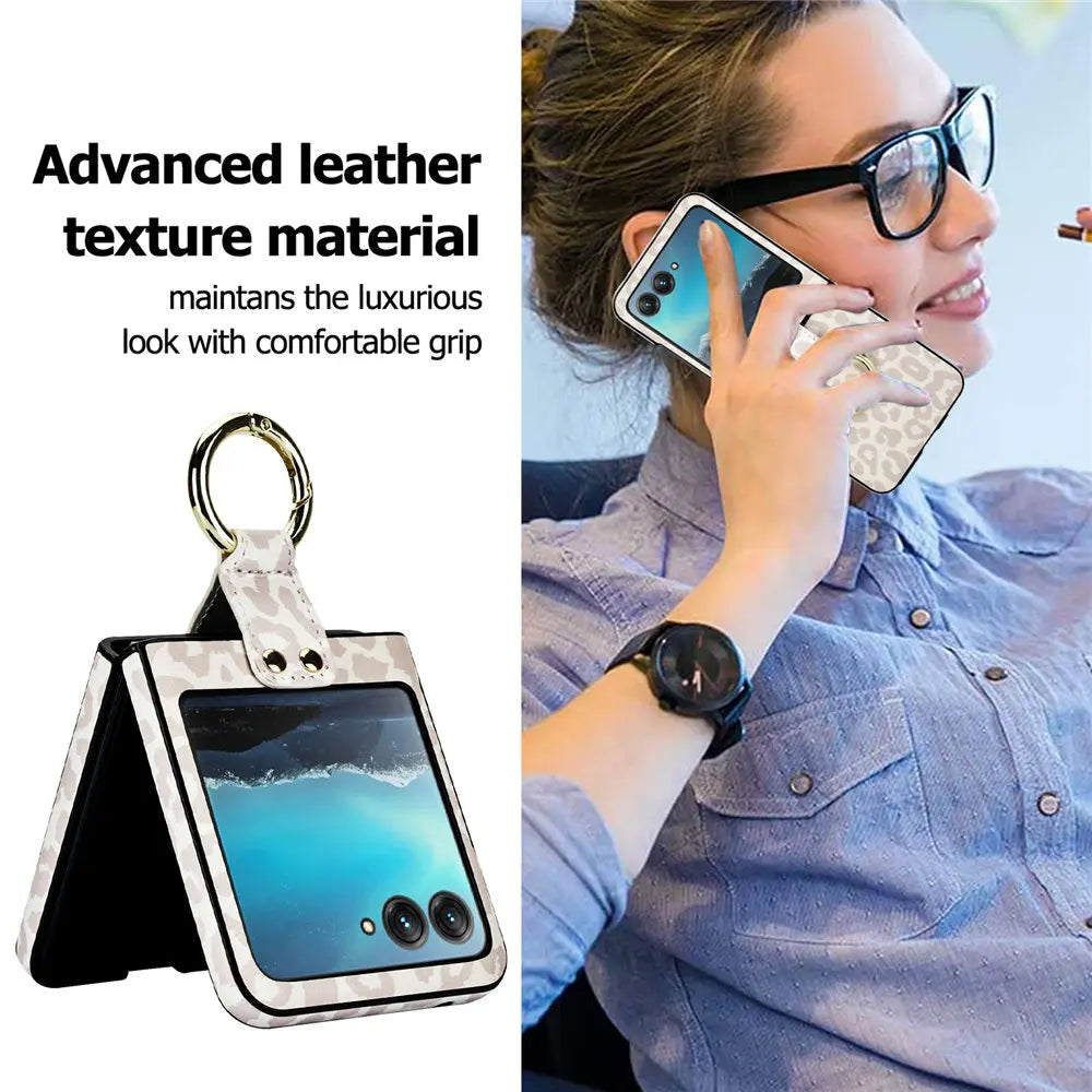 Fashion Leopard Print Leather Ring Case For Motorola MOTO Razr 40 Ultra Razr40 Slim Cover Fundas