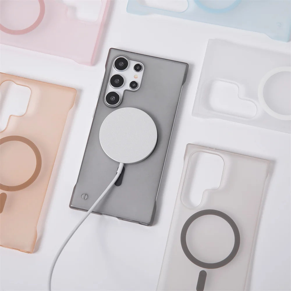 Matte Frameless Case For Samsung Galaxy S25 S24 S23 S22 Ultra Plus FE Magnetic For Magsafe Wireless Charge Ultra Thin Hard Cover