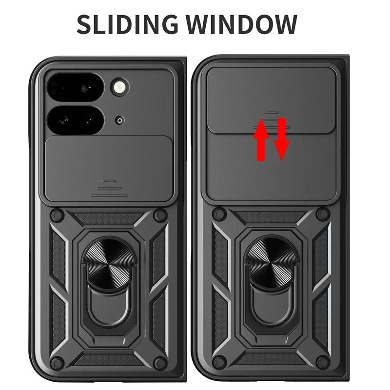 For Google Pixel 9 Pro Fold 5G Phone Case Shockproof Car Magnet Ring Armor Protection Silicone Stand Holder Back Cover Cases