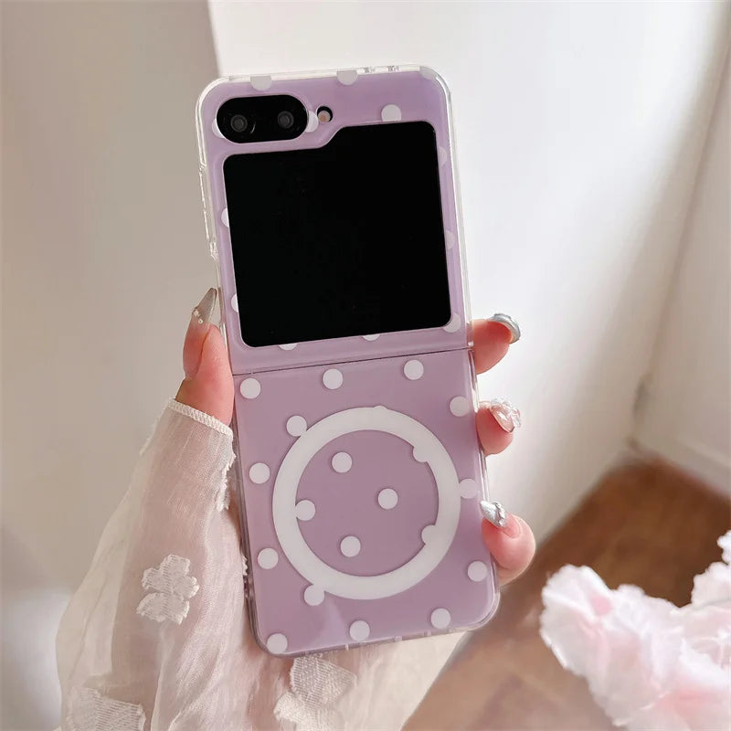 Simple Polka Dot Magnetic Phone Case For Samsung Galaxy Z Flip 7 6 5 4 3 Flip6 Flip7 Cover with Magsafe Clam Shell Stand Cases