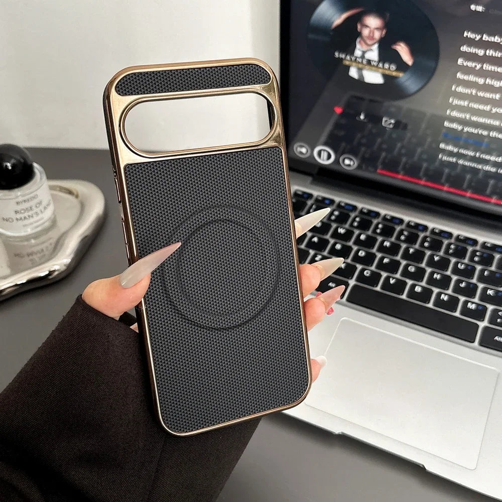 Pixel 10proXL Business Leather Magnetic Phone Case for Google Pixel 8 9 Pro 9A 8A 9 ProXL Pltaing Frame Shockproof Magsafe Cover