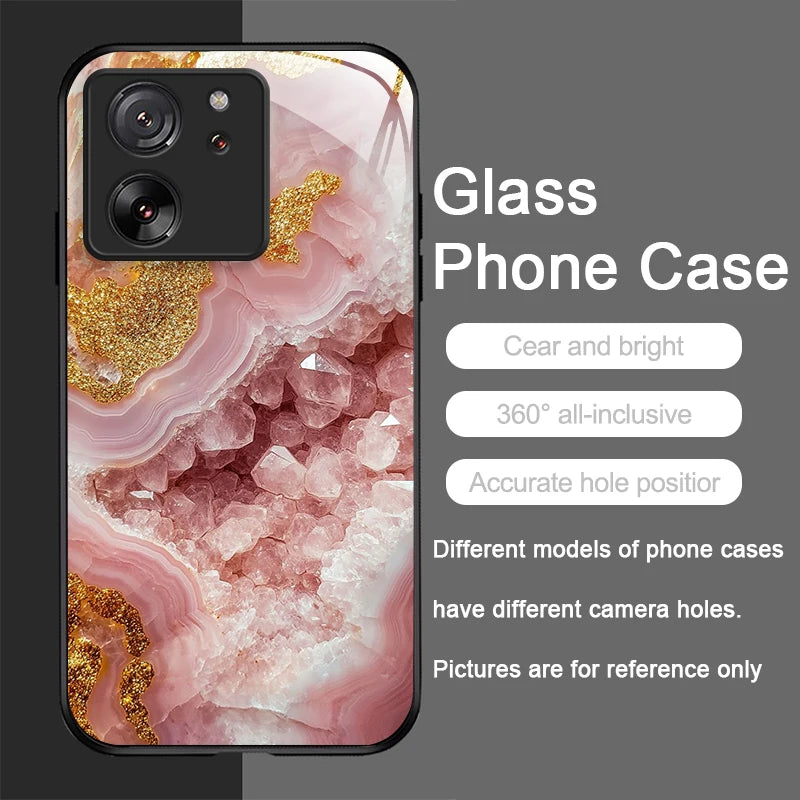 Luxury Marble Gem Pattern Tempered Glass Phone Case for Motorola Moto G85 G84 G75 G55 G24 5G Edge 50 Fusion 40 Neo 30 Pro Cover