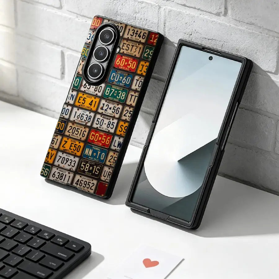 Retro License Plate Phone Cover Case for Samsung Galaxy Z Fold 7 6 5 4 3 Z Flip 7 6 5 4 3