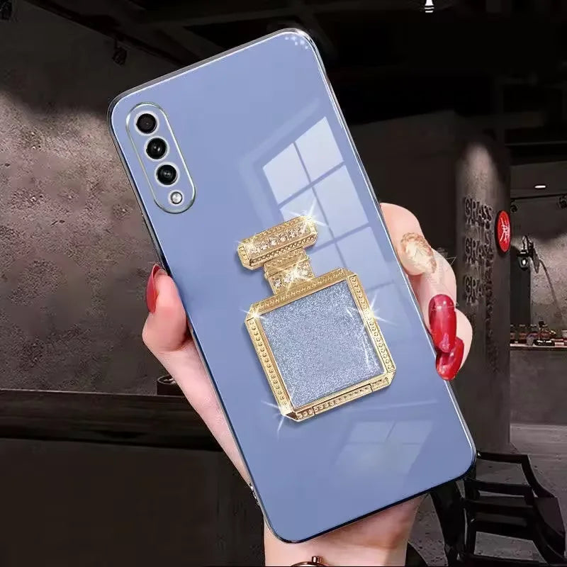 Perfume Bottle Folding Makeup Mirror Phone Case for Samsung S25 S24 Ultra S23 Plus S22 S21 S20 Fe Note 20 10 Pro Lens Soft Case