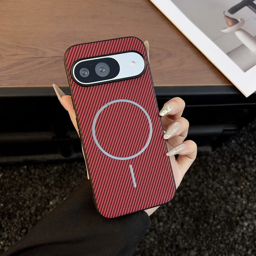 Carbon Fiber Grain Plain Leather Built-in Thin Magnetic Ring Case For Pixel 10 Pro XL Google Pixe10 Pro protect Cover