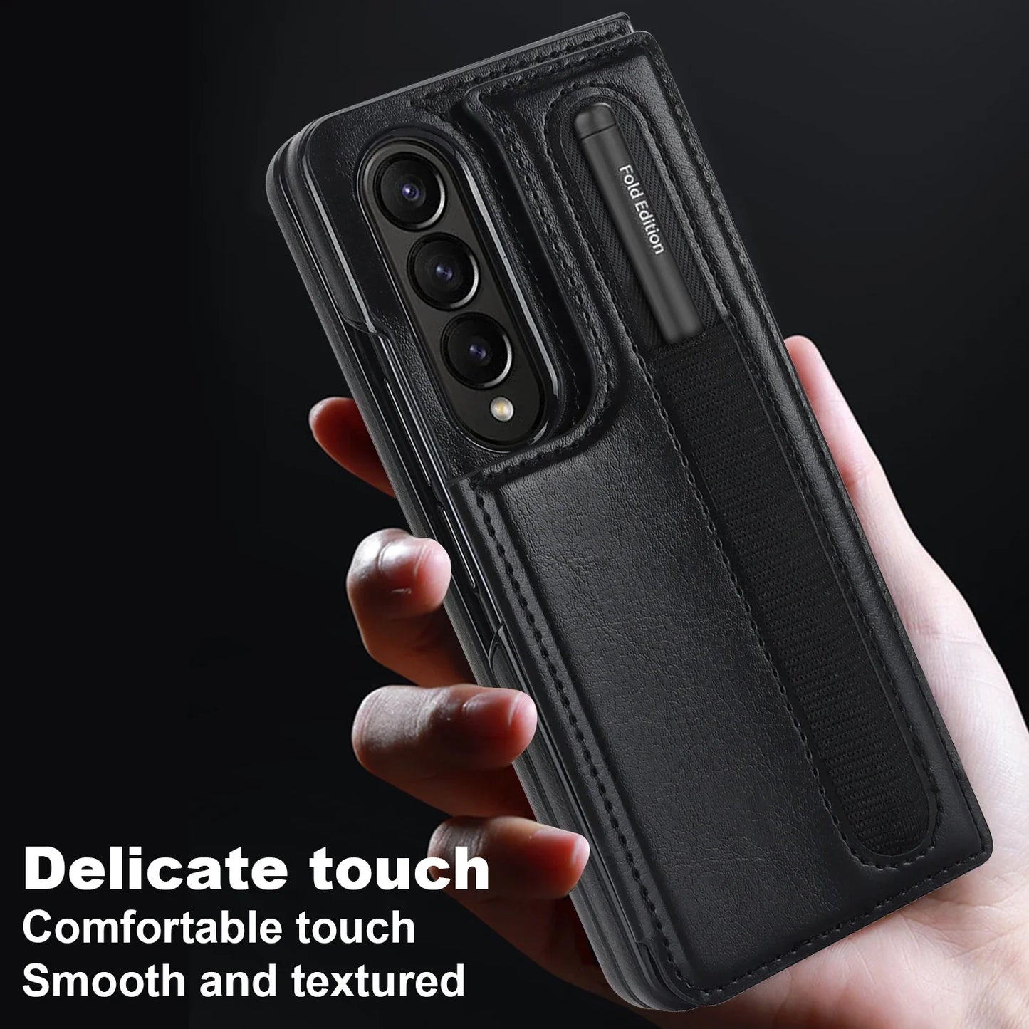 Folding Card Bag Leather Stand Case for Samsung Galaxy Z Fold 3 4 5 6 5G ZFold6 with Pen Slot Business Protection ZFold5 Cover