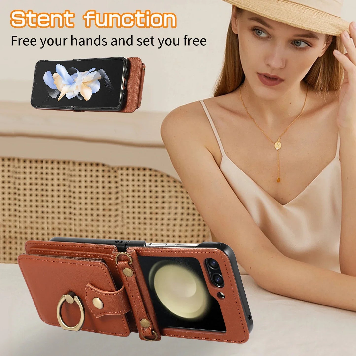 Crossbody Leather Cards Solt Wallet Bag Case For Samsung Galaxy Z Flip 6 5 4 3 5G Flip5 Finger Ring Holder Lanyard Pocket Cover