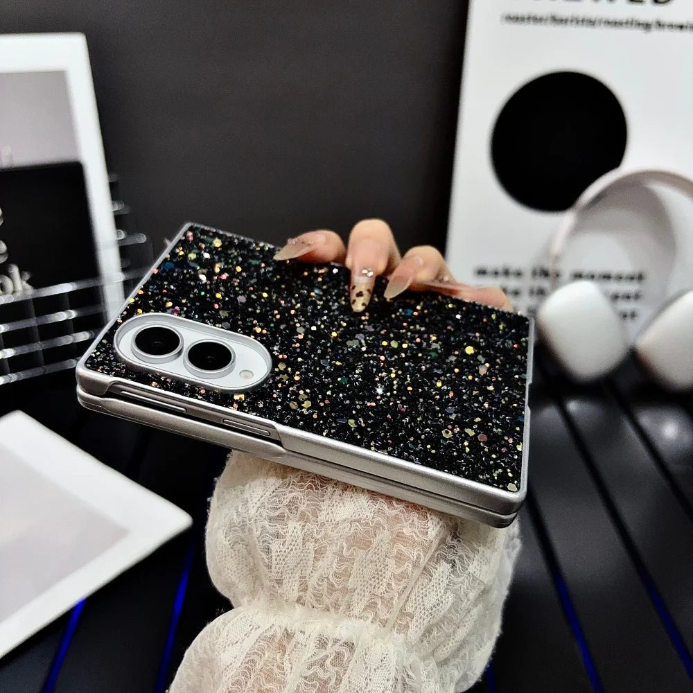 Luxury Phantom Glitter Sequin Phone Case for Samsung Galaxy Z Fold 8 Women's Fashion Simple Plated Frame Foldable Shockproof Set