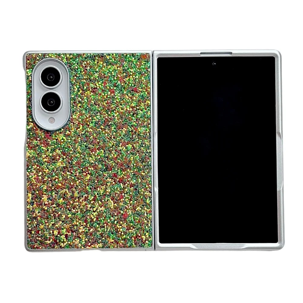 Luxury Phantom Glitter Sequin Phone Case for Samsung Galaxy Z Fold 8 Women's Fashion Simple Plated Frame Foldable Shockproof Set