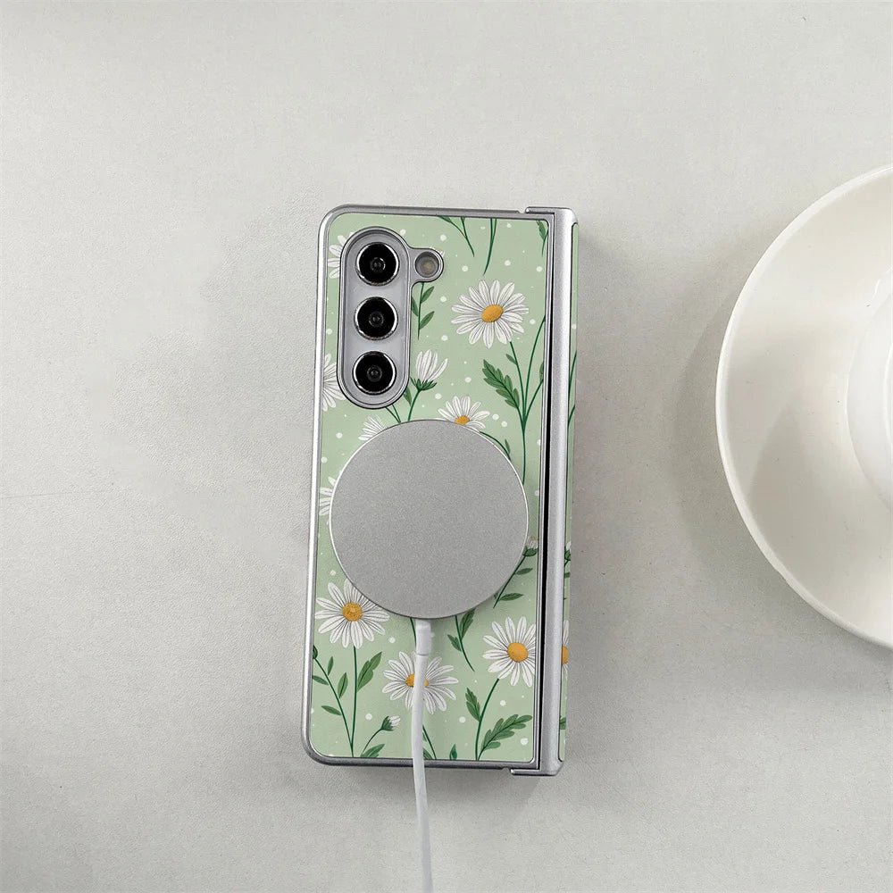 Spring chrysanthemum suitable for Samsung Galaxy Z Fold 7/6/5/4 Fold 5 Fold 6 Fold 4 W26 all inclusive Fro magnetic protective c