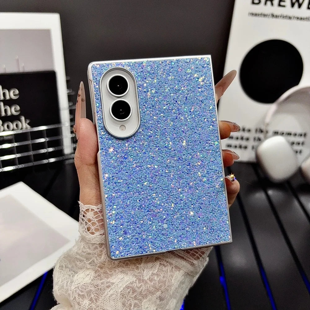 Luxury Phantom Glitter Sequin Phone Case for Samsung Galaxy Z Fold 8 Women's Fashion Simple Plated Frame Foldable Shockproof Set