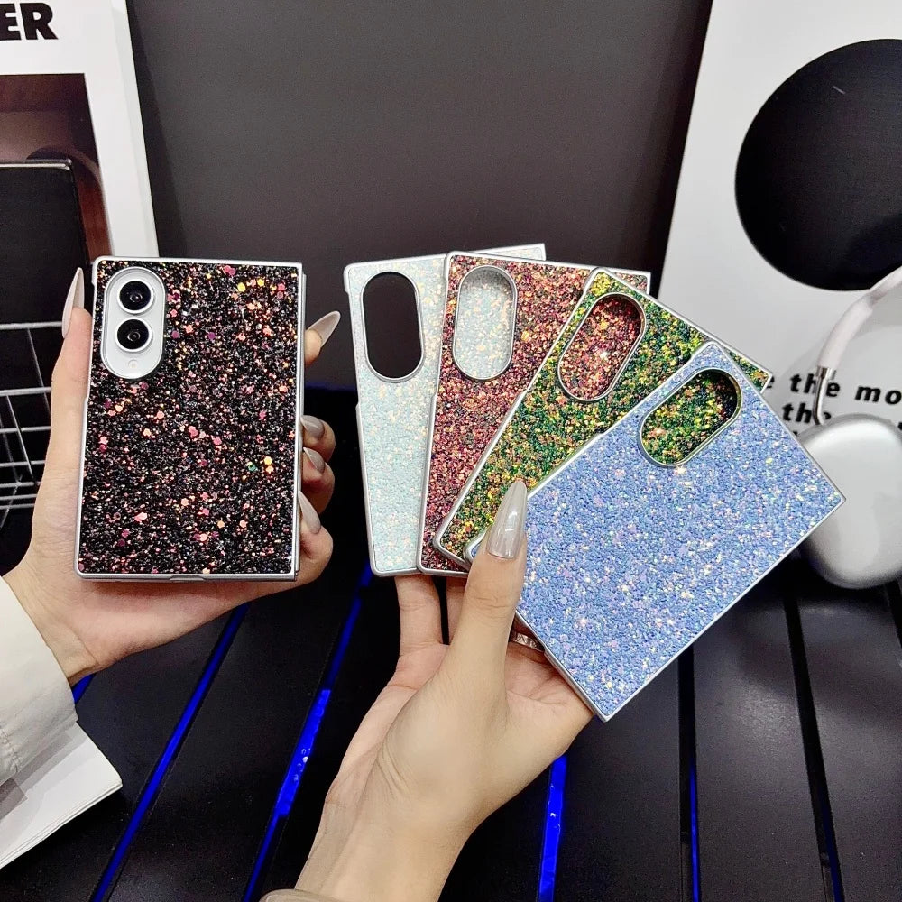 Luxury Phantom Glitter Sequin Phone Case for Samsung Galaxy Z Fold 8 Women's Fashion Simple Plated Frame Foldable Shockproof Set