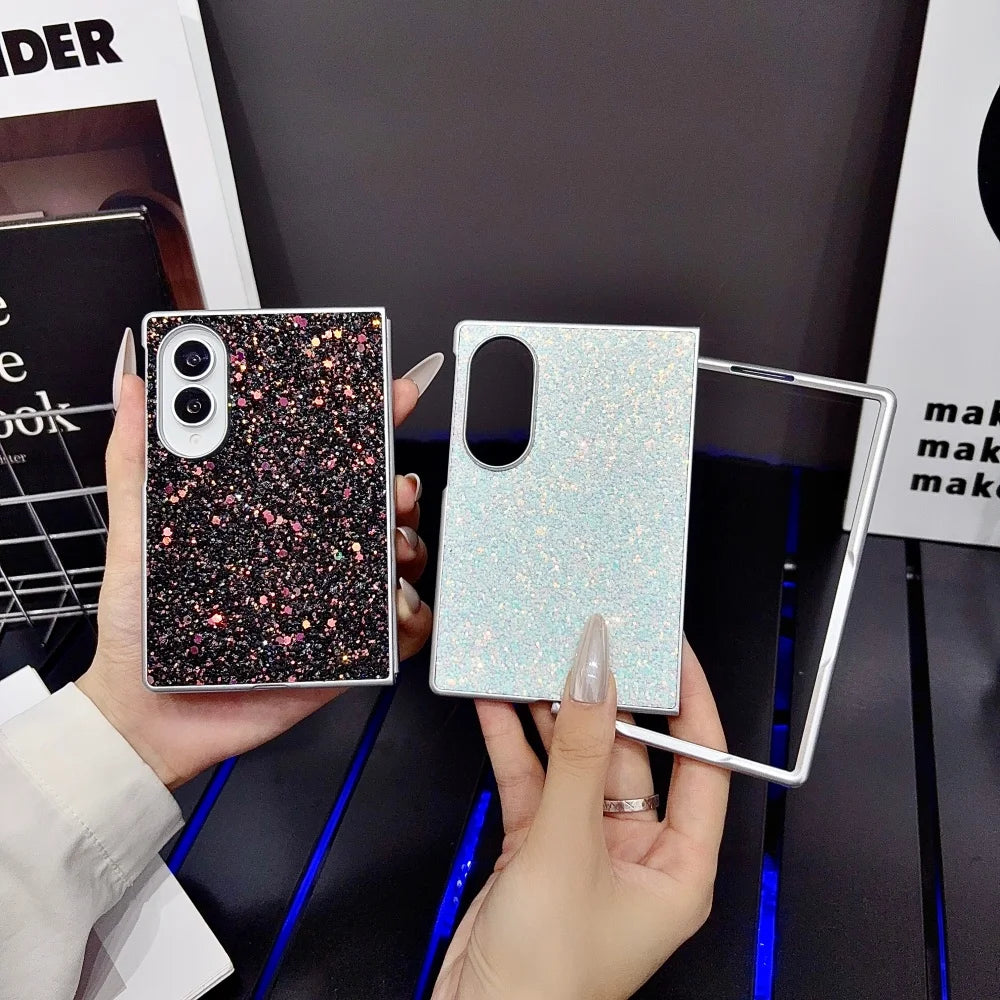 Luxury Phantom Glitter Sequin Phone Case for Samsung Galaxy Z Fold 8 Women's Fashion Simple Plated Frame Foldable Shockproof Set
