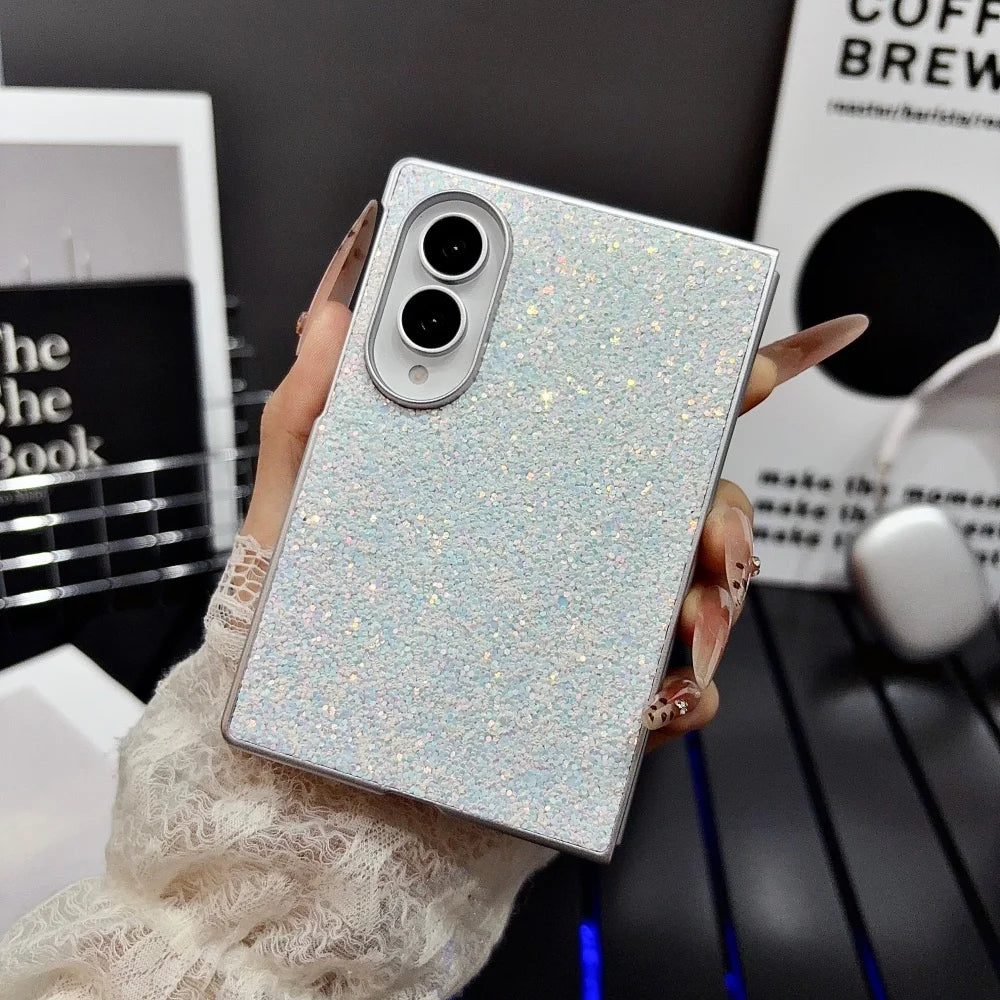 Luxury Phantom Glitter Sequin Phone Case for Samsung Galaxy Z Fold 8 Women's Fashion Simple Plated Frame Foldable Shockproof Set