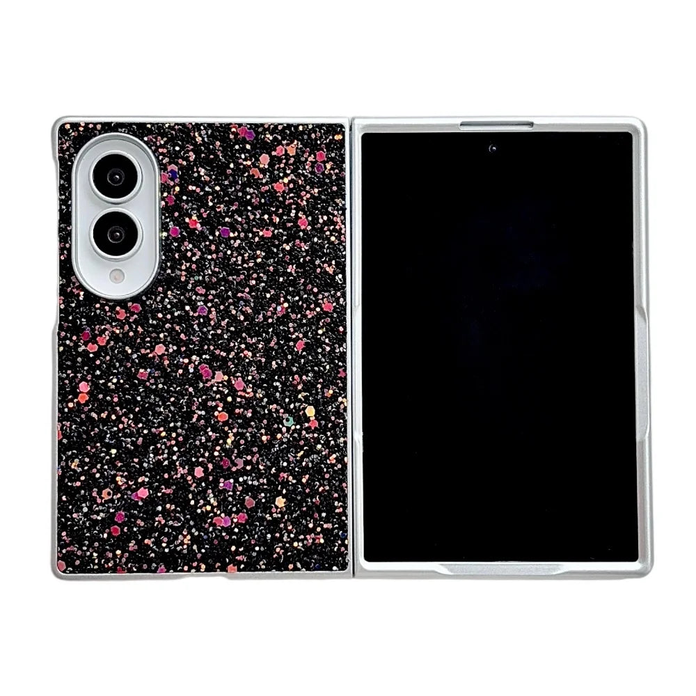 Luxury Phantom Glitter Sequin Phone Case for Samsung Galaxy Z Fold 8 Women's Fashion Simple Plated Frame Foldable Shockproof Set