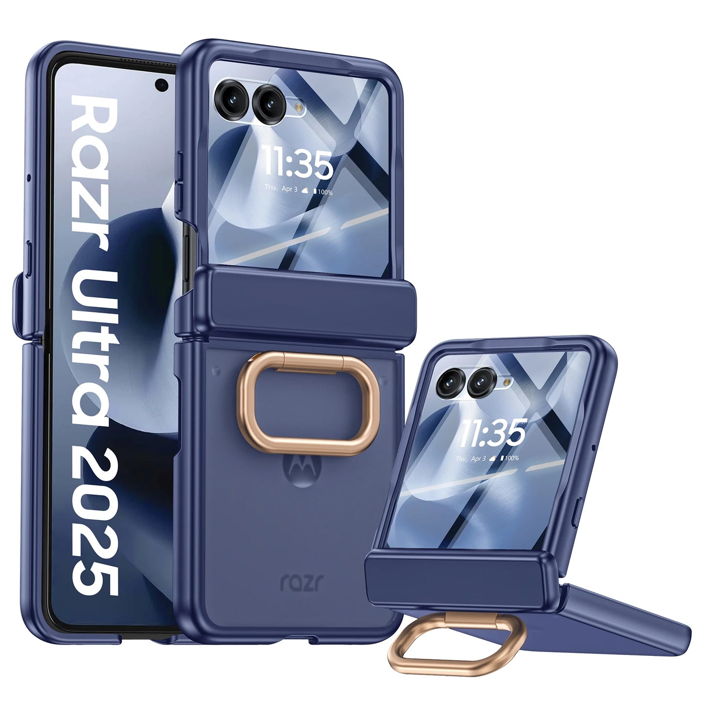 With Ring Holder,Screen Protector All-Inclusive Soft Cover Shockproof Wireless Charging for Motorola Razr 2025/2024-Blue