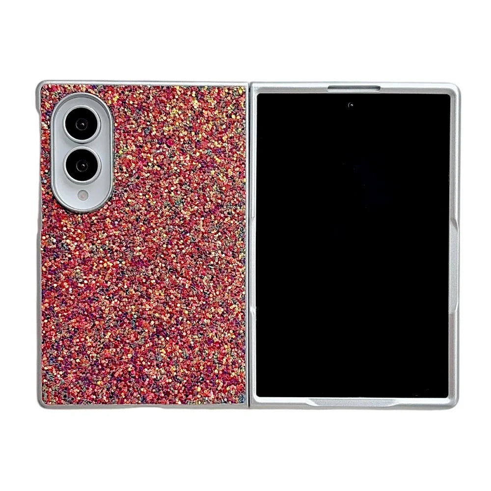 Luxury Phantom Glitter Sequin Phone Case for Samsung Galaxy Z Fold 8 Women's Fashion Simple Plated Frame Foldable Shockproof Set