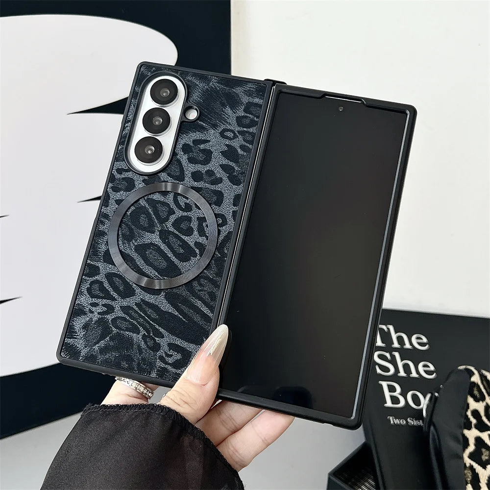 Luxury Gradient Leopard Pattern For Magsafe Magnetic Phone Case for Samsung Z Fold 7 6 5 4 3 Wireless Charging Protective Cover