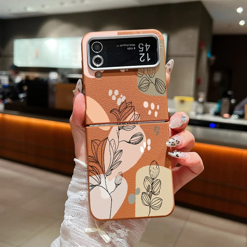 For Samsung Galaxy Z Flip 5 6 4 3 5G Luxury Leather Phone Case Flowers Pattern Soft TPU Folding Cover For Samsung Z Flip4 Flip5