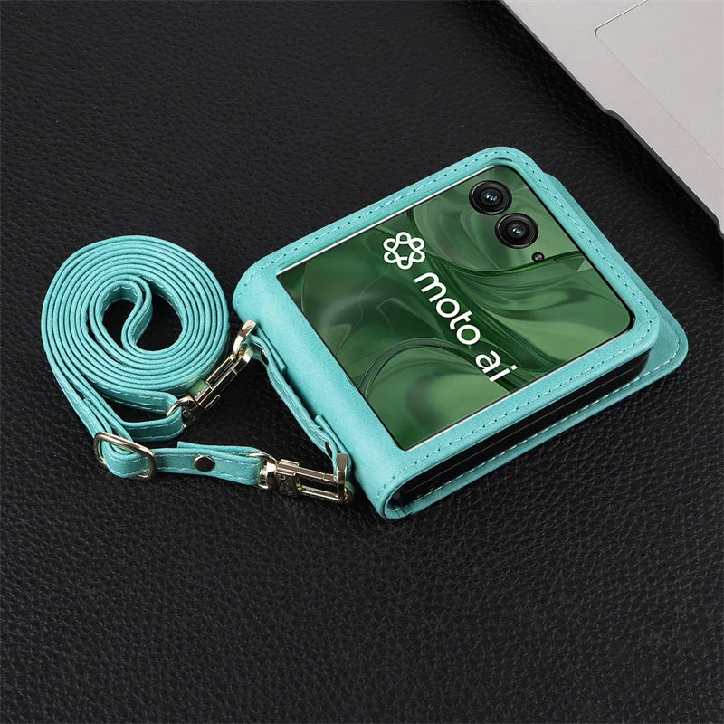 For Motorola Razr 50 60 Ultra Wallet Crossbody Lanyard Phone Case For Moto Razr Plus 2024 Card Holder Leather Protective Cover