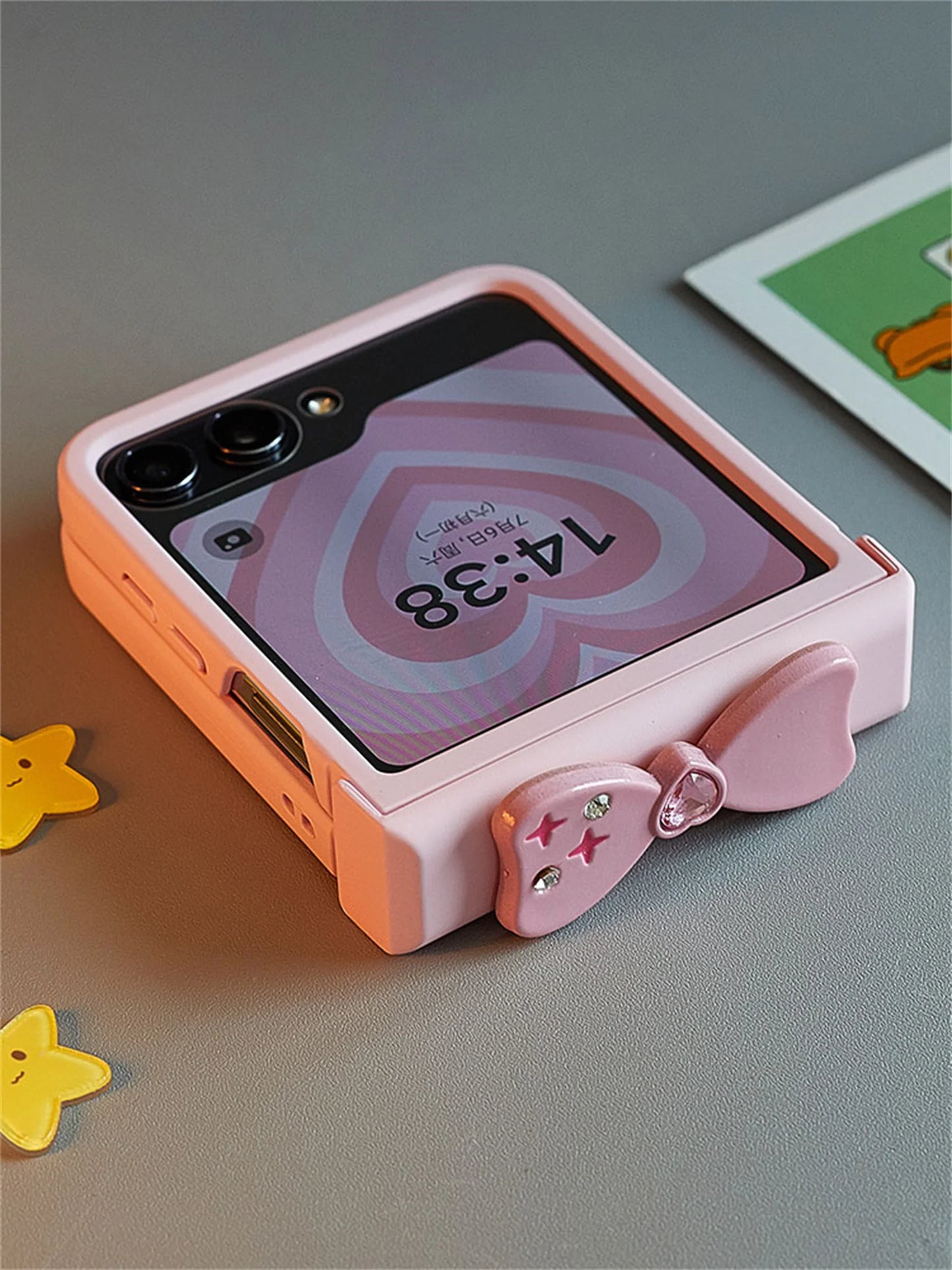 Fashion New Korean ins Pink Star Diamond Bow Solid Color Phone Case for Galaxy Z Flip 5 Z Flip5 5G Zflip5 Zflip 6 Cover Funda