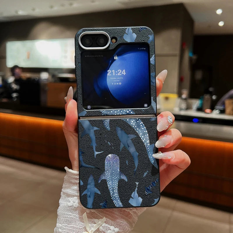 Sea Turtle Whale Phone Case For Samsung Z Flip7 Flip6 Flip5 Shockproof Folding TPU Soft Cover For Samsung Galaxy Z Flip 7 6 4 3