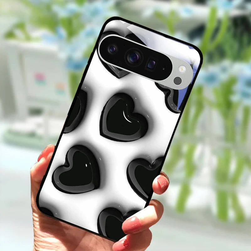 Fashion Glass Case For Google Pixel 9 Pro XL Tempered Glass  Black Phone Cover For Google Pixel 9a Pixel9 Funda Protector Cases
