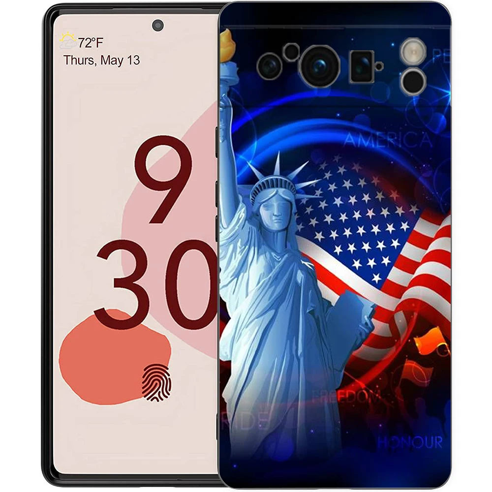 Phone Case Cover for Google Pixel 9 8 7 6 9A 8A 7A 6A Pro 10 9 Pro XL Soft TPU Shockproof Shell Capa American United States Flag