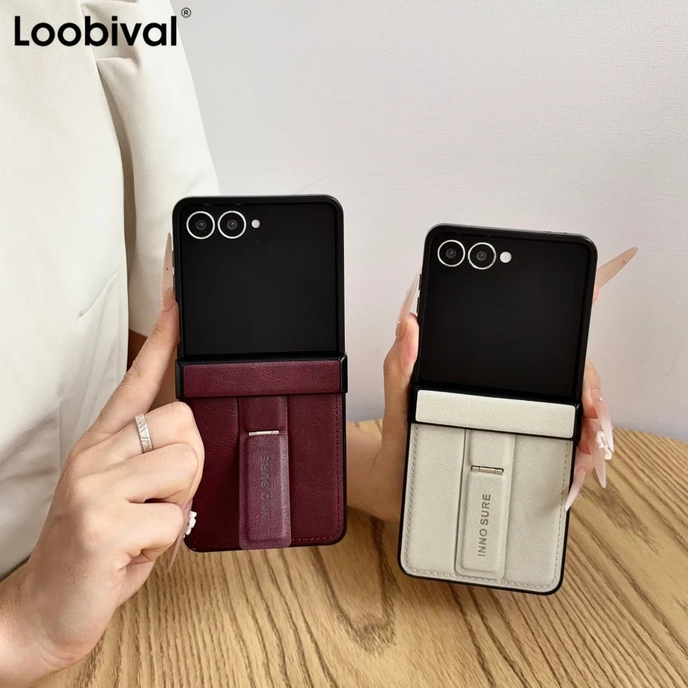 Luxury Retro Cowhide Pattern Folding Stand Case for Samsung Galaxy Z Flip 8 ZFlip 3 4 5 6 7 8 Leather Hinge All-inclusive Cover