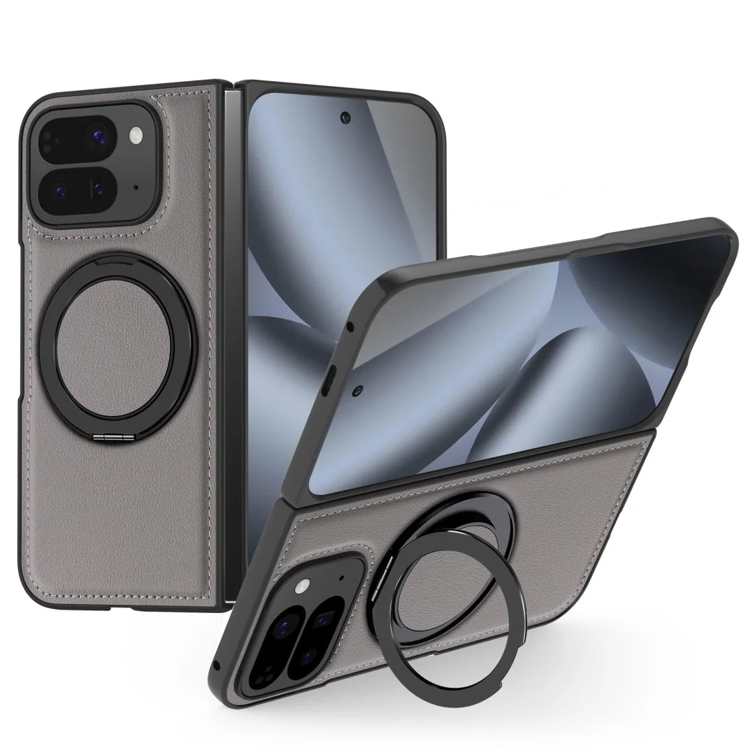 Embossed PU Leather Case For Google Pixel 10 Pro Fold Magnetic 360° Rotation Metal Stand Comfort Grip Case Cover